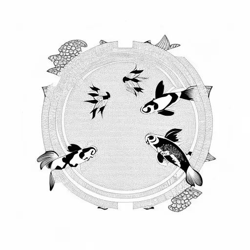 Koi Fishes Swimming In Circles Around Tree