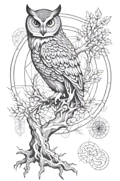 Owl And Yggdrasil Tree Of Life And Time