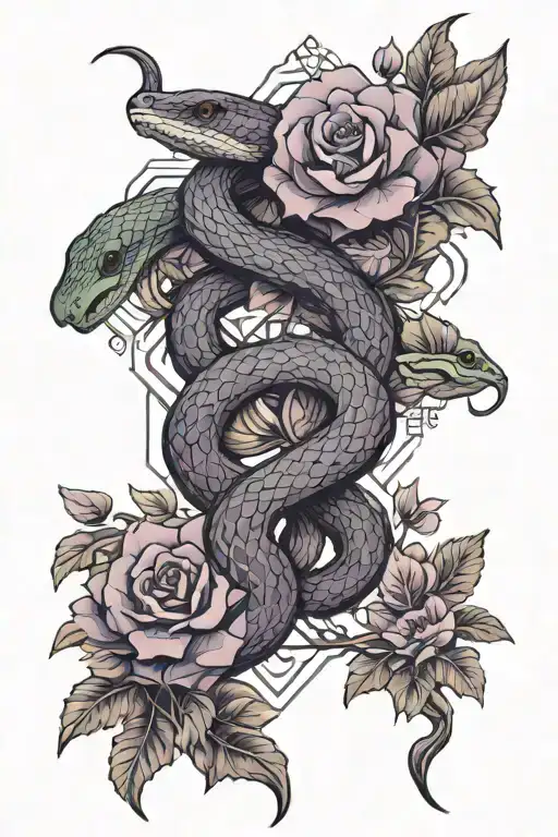 Snake And Purple Flowers And Branches