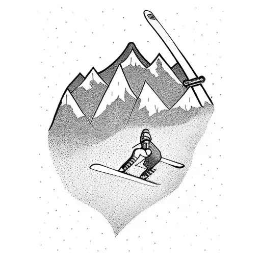 A Minimalist Tattoo Of A Skier Carving Down A Mountain Slope