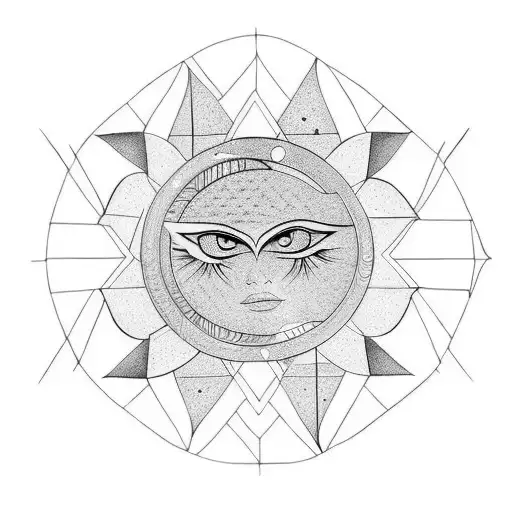 Sun Inside The Moon Star Combination Straight Lines