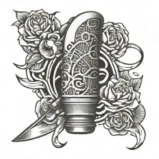 A Tattoo Arm Sleeve Design Combining A Chef Knife And Boxing Gloves Surrounded With Japanese Waves