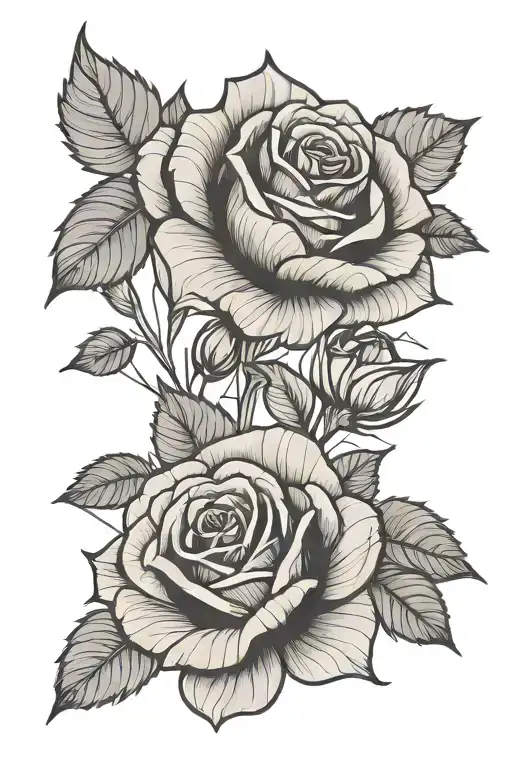 2 Roses With Geometric Line Work