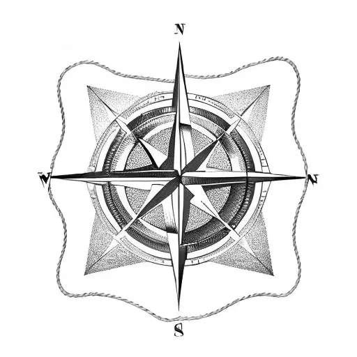 Compass Intertwined With Climbing Ropes And Carabiners