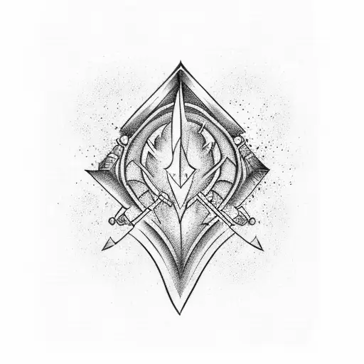 Vertical Sword With Heart On The Left Side And Brain On The Other