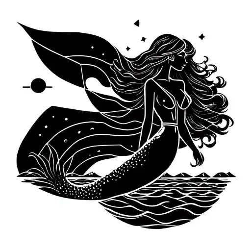Mermaid With Sailor Looking Horizon