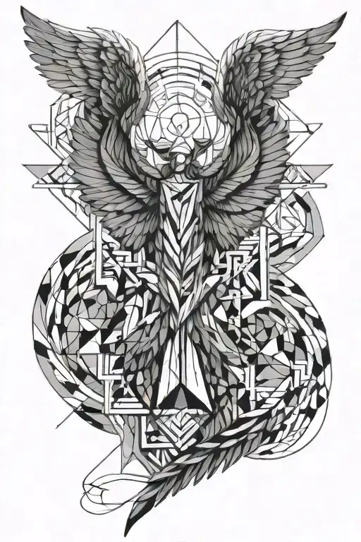 Angel Wings With Geometric Shapes Surrounding