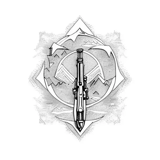 Mountain With Wave And Ak47