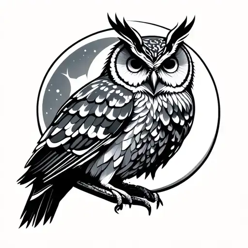 Owl And Moon In