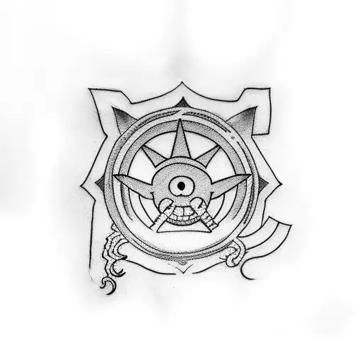 A Minimalist Tattoo Of A Rally Car With The Characters From One Piece And Naruto Racing On Top