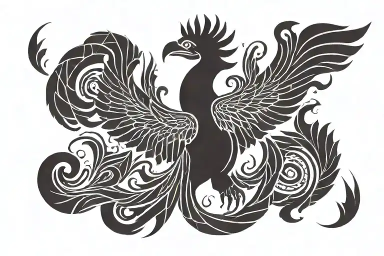 Flame Phoenix Rising From Ashes