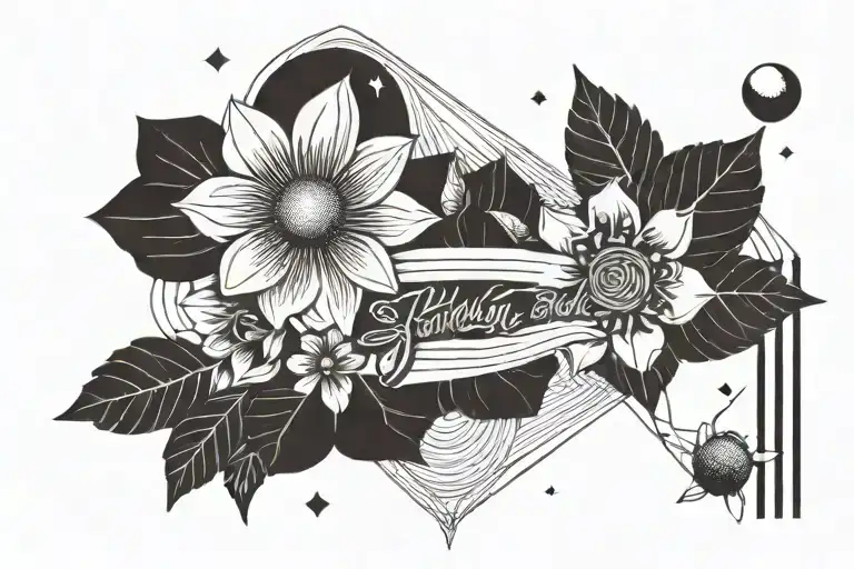 Text 'Over The Moon Or Bust' With A Flower On The Left And Moon On The Right