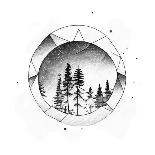 Moonrise Over Water With Pine Trees