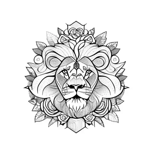 A Lion's Head Surrounded By A Wreath Of Roses And Sun Rays Breaking Through The Trees