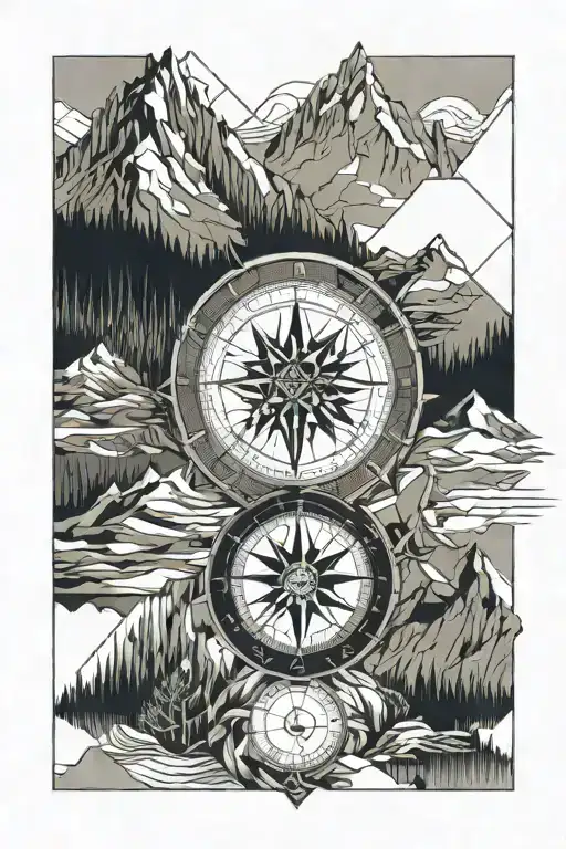 Mountains And Compass And Statue