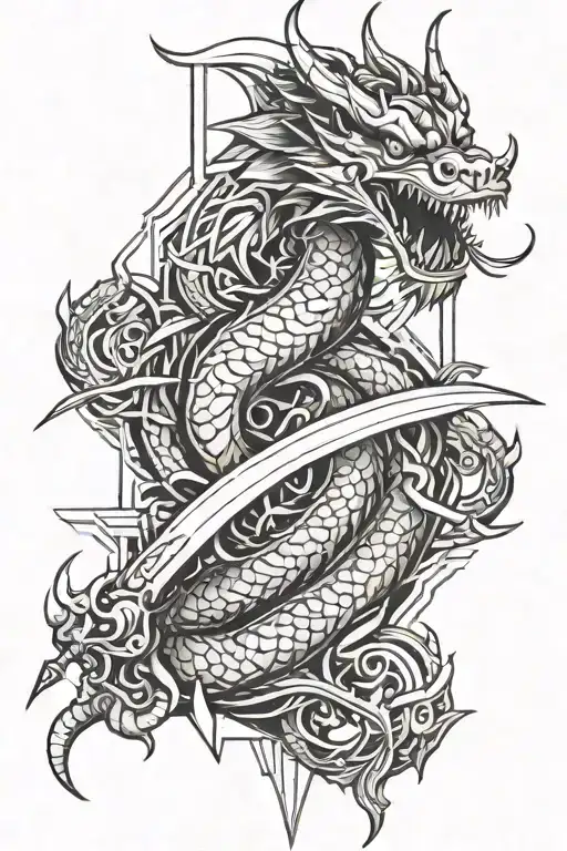 Asian Dragon And Sword