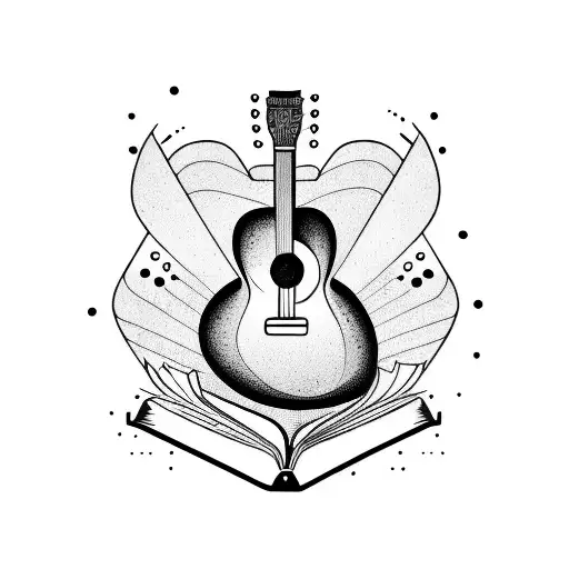 Guitar Whith A Book Whit Flying Pages