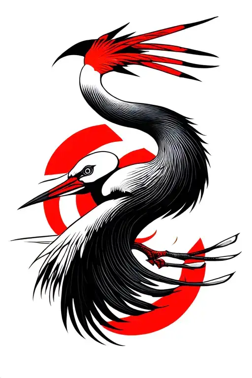 Japanese Crane Raising Its Head And Opening Its Beak With Black And Red Accents