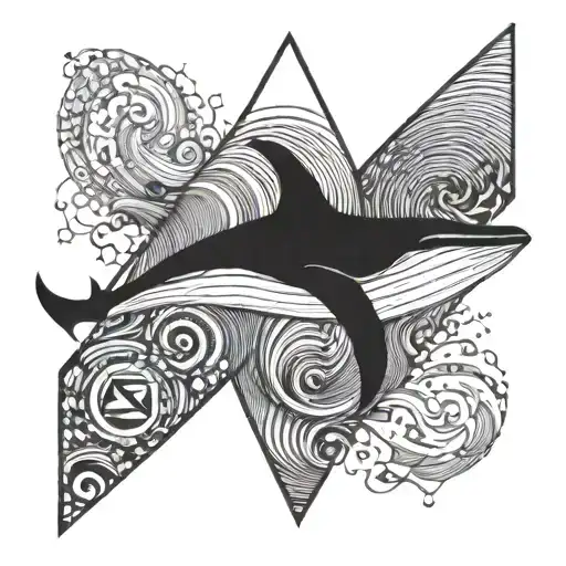 Black And White Simple Triangle Tattoo On The Theme Of The Sea With Whale Tail