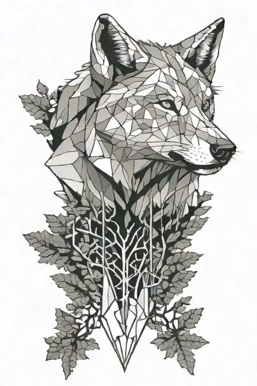 Wolf Head And Oak Tree
