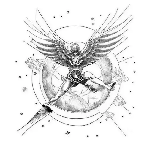 Icarus Falling With A Frase That Says Mememto Mori