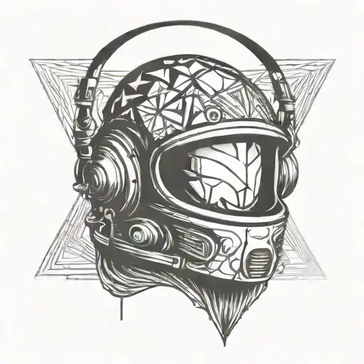 Space Helmet With Headphones Listening To Music