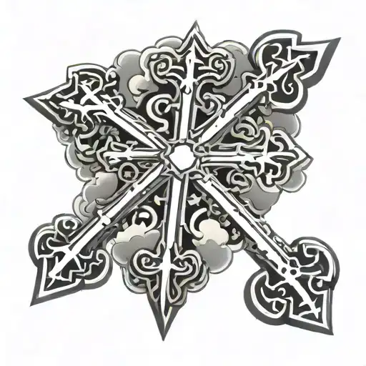 Two Chrome Hearts Crosses With Clouds Behind The Crosses