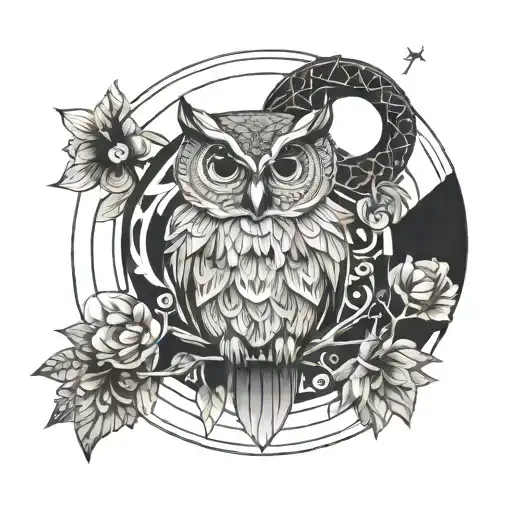 Owl And Moon In Flower Forest