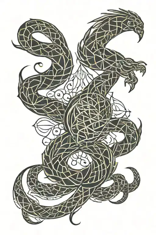 Scorpion Tail With Phoenix Bird And Karma Symbol Intertwined And Dog Paw