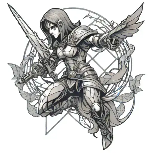 Basandra The Battle Angel Holding Whip Intertwined With Vines