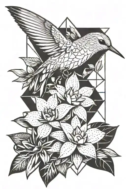 Succulent Plants And Hummingbird Flying