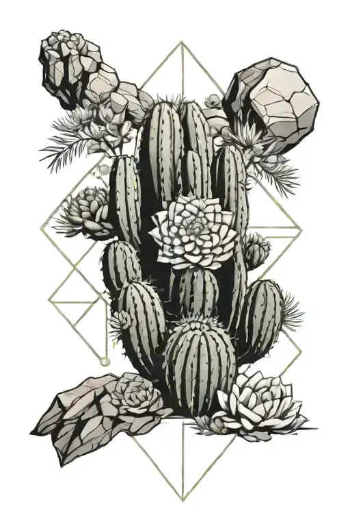 Cactus And Mountain Landscape And Flowers