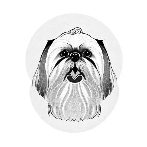 Three Shih Tzu With Man Grand Dad With Mustache