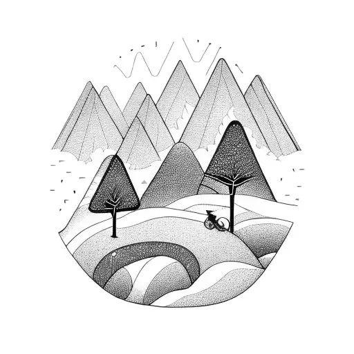 Mountain Biker Riding Uphill Against A Mountainous Scenery