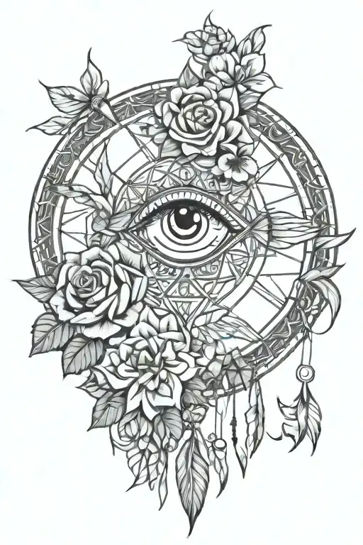 Eye Of Horus Dreamcatcher Roses Mayflowers Hibiscus Phoenix