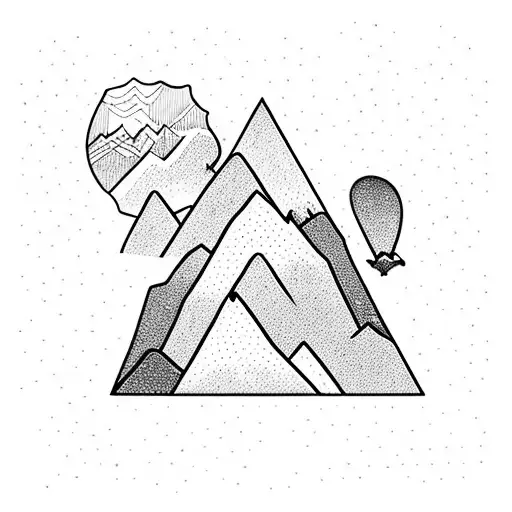 Mountains With A Bird Flying In A Square