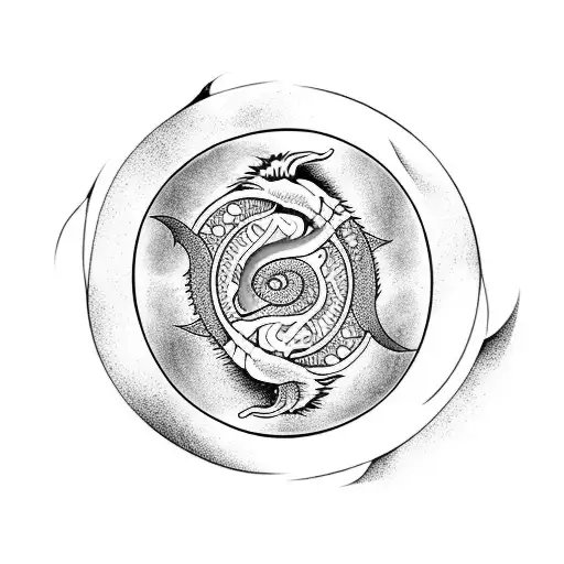 Yin Yang With A Dolphin And A Dragon