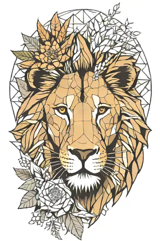 Lion Face With Fynbos And Proteas