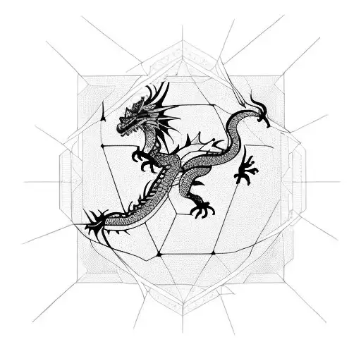 Dragon On Hexagonal Background With Wiring Flowing Through