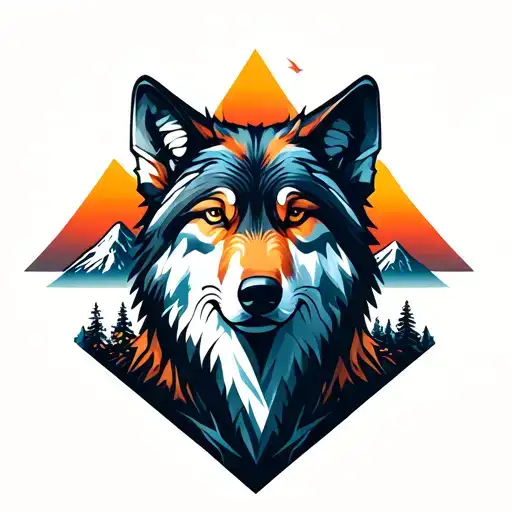 Mountain In The Background And Wolf