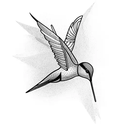 Illustrated Hummingbird Peacefully Flying