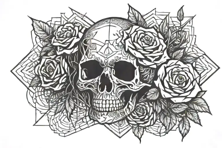 Skull And Rose Coverd In Fire