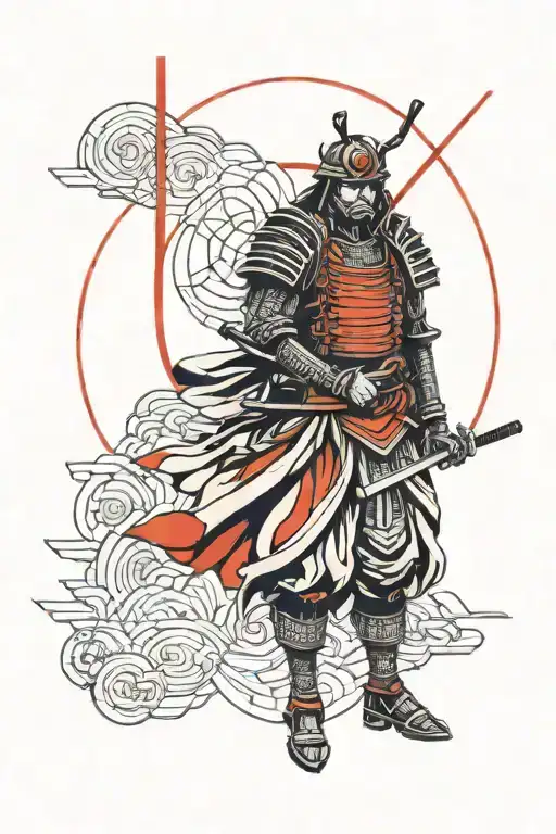 Samurai Against The Background Of The Red Sun