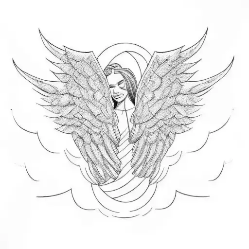 Angel Wings On Tricep With A Body Of A Human Trying To Reach To Those Winga