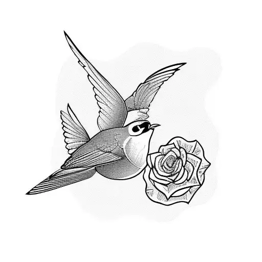 Robin Flying With A Rose In Its Beak