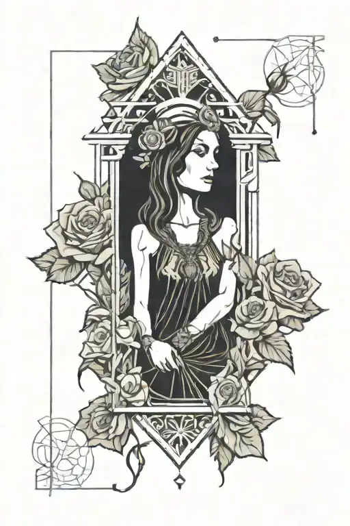 High Priestess Tarot Card And Roses Intertwined
