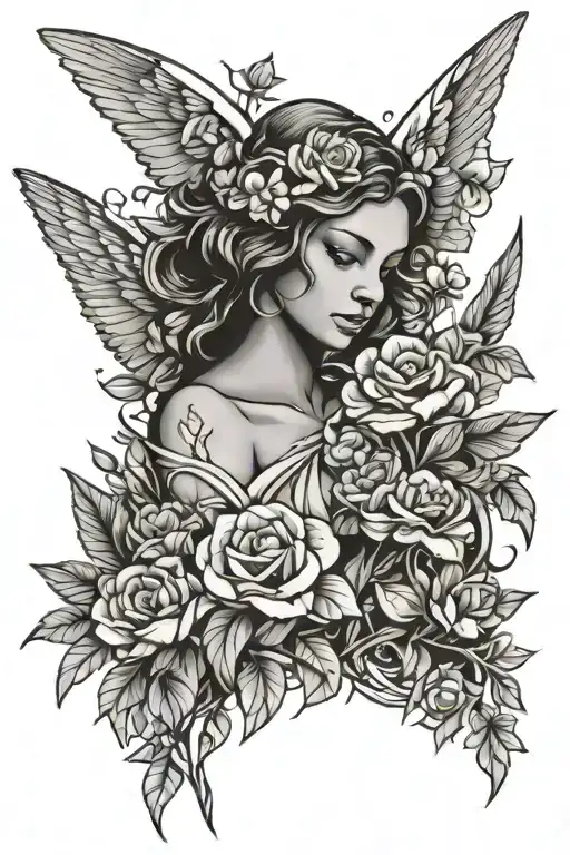 Angel W Flowers Wrapped And Surrounding Them