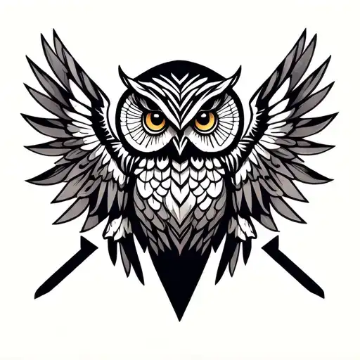 Owl With Open Wings And Bar