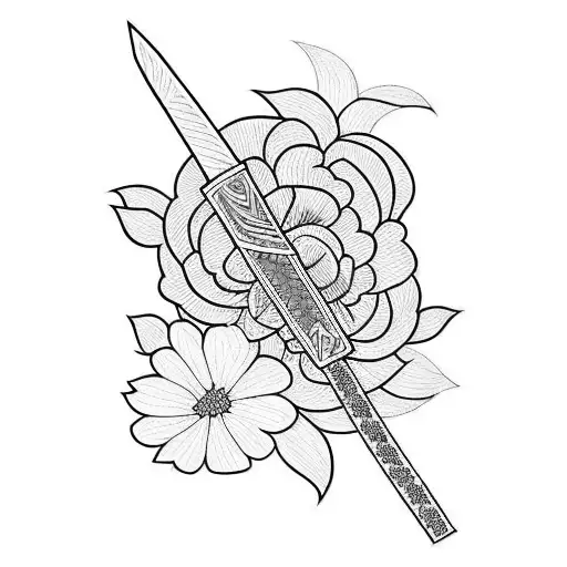 Katana With Red Flowers