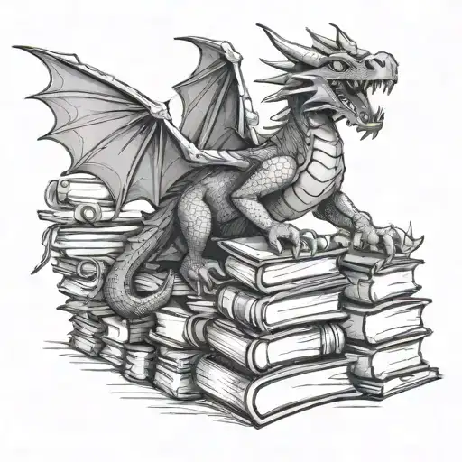 Sketch A Happy Dragon On A Stack Of Books